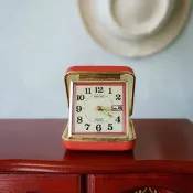 日本雜貨-Vintage SEIKO精工機械式發條鐘旅行摺疊隨身時鐘-紅
