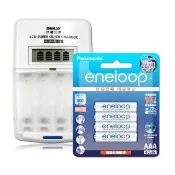 【SANYO 三洋】旗艦型充電器+國際牌eneloop 新款彩版低自放充電電池(4號4入充電組)