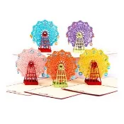 【Paper Play】萬用卡片-3D立體紙雕幸福摩天輪造型卡片 生日卡 祝福卡(7色任選)