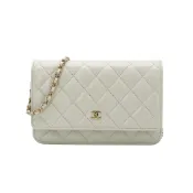 Chanel 經典雙C粒紋牛皮淡金鍊Woc斜背包(AP0250-淺灰)
