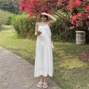 現貨 白洋裝 渡假 長洋裝 韓 囌色洋裝 小隻女 海邊洋裝 度假風 白色洋裝夏季海邊度假沙灘輑