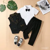 【男童套裝 兒童禮服】兒童西裝禮服套裝 夏季主持人花童小西裝男孩六一表演服童裝三件式