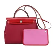 【Hermes 愛馬仕】Herbag 31cm 帆布兩用包(AI玫瑰桃紅/紅/U刻/銀釦)