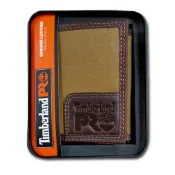 (店+)【Timberland】男皮夾 短夾 三折 帆布PRO款 牛皮夾 品牌盒裝／黃褐色(男夾短夾男皮夾)