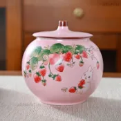 茶葉罐 茶罐 茶倉 儲茶罐 茶葉收納罐 存茶罐子 儲存罐 進生窯粉汝窯茶葉罐創意可愛陶瓷小茶倉便攜迷你花粉茶存儲密封罐