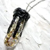 O.B.K 系列 金箔鳥巢玻璃筒頸鍊  銀箔  水晶柱 軟膠 黑色 黑暗系