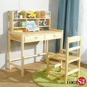 LOGIS邏爵家具 桌椅/兒童家具/ 多層架大地實木成長桌椅組【LOGIS邏爵】【CBV80+VH】