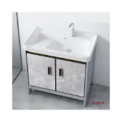 (店+)帶搓衣板太空鋁洗衣櫃陽臺洗衣槽池陶瓷洗手臺盆落地式浴室櫃組合