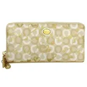 COACH 皮夾 淺卡點狀C Logo燙金愛心星型塗漆拉鍊長夾 現貨 正品