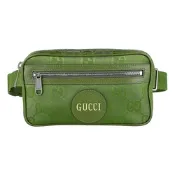 GUCCI Off the Grid圓標燙金LOGO尼龍拉鍊胸掛/腰包(男款/森林綠)
