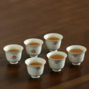 全球選品1館 生活百貨 手繪釉下小紅花茶杯陶瓷品茗杯聞香杯家用客人杯功夫茶具六杯套裝