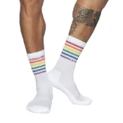  【ADDICTED】 ADDICTED RAINBOW SOCKS 彩虹襪子 白色運動短襪 - AD838