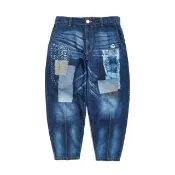 【EDWIN】江戶勝 男裝 INDIGO 補丁丹寧錐形褲(中古藍)