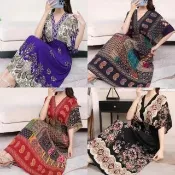 【巴黎精品】現貨+預購 連身裙棉綢短袖洋裝女長裙大尺碼女裝(碎花民族風渡假風女裙子多色b1a40 A)