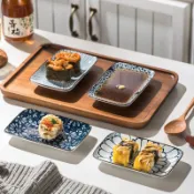 壽司盤 高級感 釉下彩 青花紋 日式 和風 日料 方形 平盤 炸物盤 天婦羅 壽司