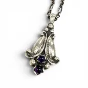 【DOKODEMO】全新 ★ Georg Jensen Heritage 1993 年式吊墜 925 純銀紫水晶項鍊 銀色/紫色 總重 14.04 克 女士款 附原廠盒