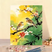 【國風花鳥減壓手作】數字油畫 DIY 大尺寸無框畫 幽梢雀相逢 手工填色 丙烯油畫 治癒解壓 臥室裝飾