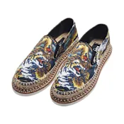 KENZO 經典Mocassins Espadrille系列老虎圖紋皮革平底草編鞋(黑/棕)