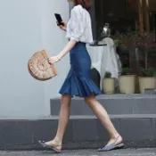 免運 A字裙 牛仔裙 韓系溫柔風 顯瘦 彈性牛仔短裙女小隻女夏季薄款包臀裙子2026年新款荷葉邊魚尾裙 短裙 百搭遮肉 