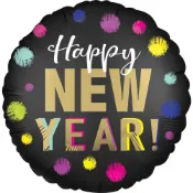 派對城 現貨【18吋鋁箔氣球-黑金新年快樂(不含氣)】 歐美派對 生日氣球 鋁箔氣球 氣球 派對佈置 拍攝道具