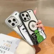 搞怪中指貓 磁吸無線充手機殼 適用 iPhone 16 15 14 13 12 11 Pro Max XR 防摔保護殼