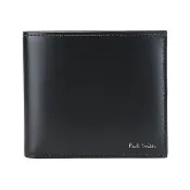 【Paul Smith】PAUL SMITH金箔LOGO小牛皮顏料瓶罐圖案8卡對開短夾(黑x內裡多色)