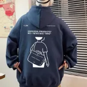 (店+)【B1 地下室】連帽長T恤 韓版加絨潮流插畫男大學T 保暖帽T長袖上衣 大尺碼5XL男裝NL663298(刷毛帽T)
