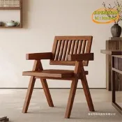 【傢俱好物】實木椅餐桌椅靠背實木椅實木椅子加勇餐椅簡約民宿藤編扶手凳子陽臺靠背椅昌迪加爾椅