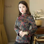 冬季唐裝女棉襖旗袍式上衣棉衣棉服女加厚中國風女裝外套 旗袍上衣 民族風上衣 茶藝服 改良式漢服 中國風上衣 改良式唐裝