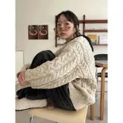 Codibook｜韓國 kim9hope 麻花編織圓領長版寬鬆毛衣［預購］針織衫 毛衣 女裝