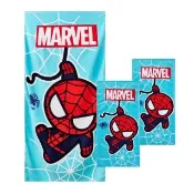 【ONEDER 旺達】3件組-漫威蜘蛛人純棉大浴巾.童巾套組 Q版漫威 MARVEL(正版授權/親膚吸水佳)