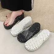 白鳥麗子 [現貨快出] 楔型鞋．氣質點點一字透明寬帶露趾拖鞋
