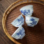 青花瓷 手繪 功夫茶杯 陶瓷套組 品茗杯 主人杯 聞香杯 茶藝必備 手工茶杯 靜心閣