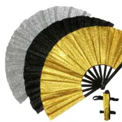 洛陽牡丹 33釐米閃粉扇子帶扇袋 竹骨功夫扇