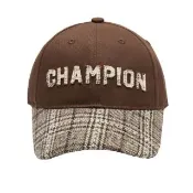 【Champion】官方直營 中性-C-LIFE 千島格紋布章棒球帽-深褐/淺米色(U4DACCU12S8)