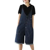 (店+)【巴黎精品】現貨+預購 吊帶褲連身短褲高腰牛仔短褲A字短褲休閒褲大碼寬褲大尺碼女裝-寬鬆女褲子a1bj57
