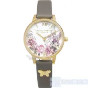 OLIVIA BURTON 腕錶 OB16EG109 魔法花園 閃耀蝴蝶 倫敦灰皮帶 女錶30mm石英錶【澄緻精品】