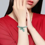 LEEHER 手串 保平安 冰種玉 手鍊女 禮物 小眾設計 招財納福 翡翠 手工編織 平安扣 玉石 招財貓 手鍊串珠 新中式 012