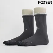 【FOOTER除臭襪】刺繡輕壓力高筒五趾襪(F02-深灰)