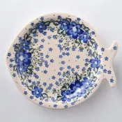 (店+)【波蘭陶】Vena青花涼夏系列魚形深盤魚形盤22cm波蘭手工製陶瓷餐盤點心盤水果盤 入厝禮 盤子 餐盤 碗盤