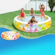 (店+)【INTEX】229公分圓形家庭豪華水池 56494NP 彩色*1入 充氣游泳池