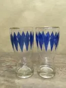 WH24101【四十八號老倉庫】全新 早期 台灣 藍 普普風 厚底 變形 大 玻璃杯 500cc 1杯價【懷舊收藏擺飾道
