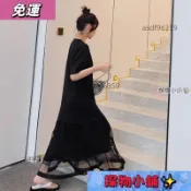 ✨免運✨ M-8XL大尺碼女著 胖MM女裝 短袖連衣裙 洋裝 胖MM夏季大碼女裝連衣裙拼接大擺裙短袖T恤裙寬鬆顯 F14
