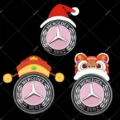 奔馳BENZ車標貼紙 防水汽車裝飾貼 醒獅財神 春節聖誕小紅帽 創意車貼 台灣現貨