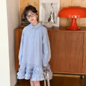 【台灣出貨】免運韓版女童春秋款花邊壓褶襯衣裙2025新款女孩設計感大裙擺公主裙子
