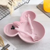 幼稚園餐具組 國小餐具組 可愛餐具組 幼稚園餐具 可愛湯匙 小麥秸稈兒童碗餐盤卡通幼兒園小寶寶吃飯碗家用餐廳寶寶餐具分格