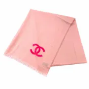 【DOKODEMO】全新★香奈兒 23C 羊絨真絲混紡大號披肩/圍巾，飾有Coco標誌和流蘇，粉色，意大利製造，女士款，帶原裝盒