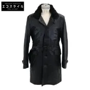 【DOKODEMO】Burberry Black Label 黑色羊皮單件風衣，飾以兔毛，尺寸 LL