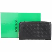 【BOTTEGA VENETA 寶緹嘉】BV Intrecciato 編織牛羊皮8卡拉鍊長夾-黑色