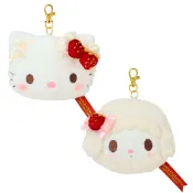 小禮堂 Sanrio 三麗鷗 絨毛造型伸縮票卡零錢包 (草莓鮮奶油蛋糕) Kitty Piano